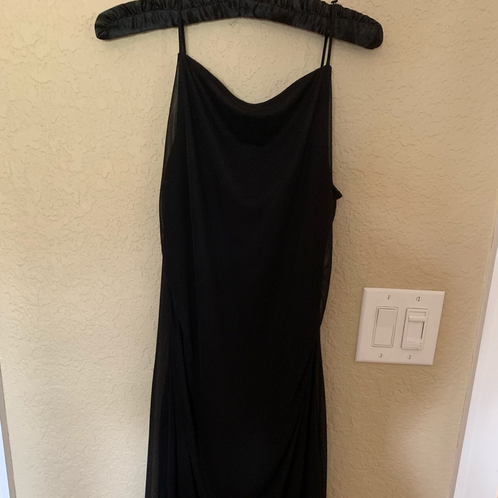 Upfront Black kneelength dress with sheer overlay